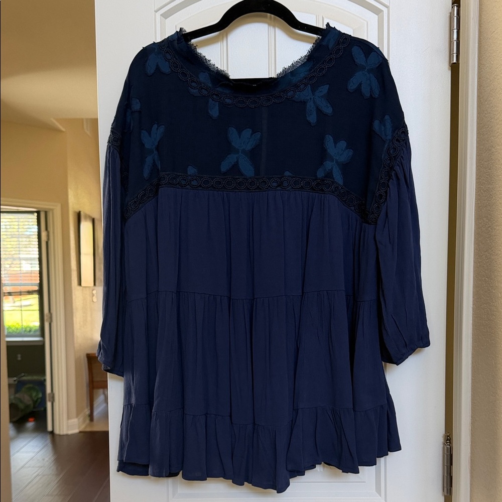 Chic Soul Midnight Blue Floral Top